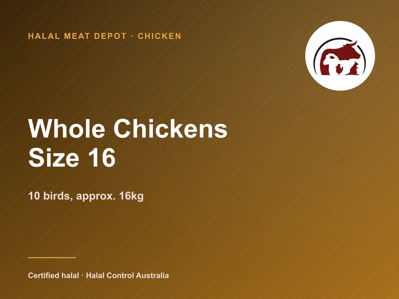 Whole Chickens Size 16 — 10 birds, approx. 16kg — Halal Meat Depot